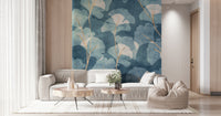 Sophisticated wallpaper for walls Midwinter Gingko Cyanotype deep azure.
