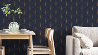 Elegant blue and gold art deco wallpaper
