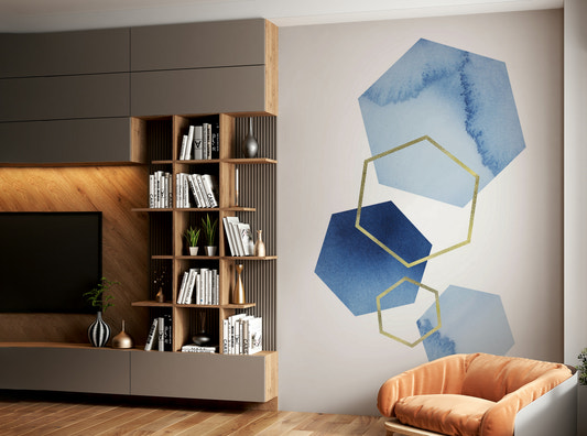 Chic blue and gold geometric design for contemporary walls
