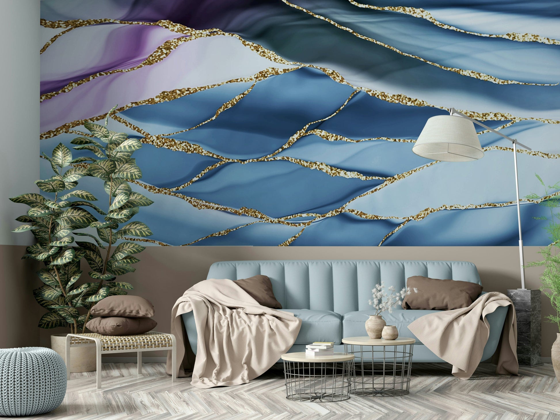 A close-up of the delicate gold and marble texture.

