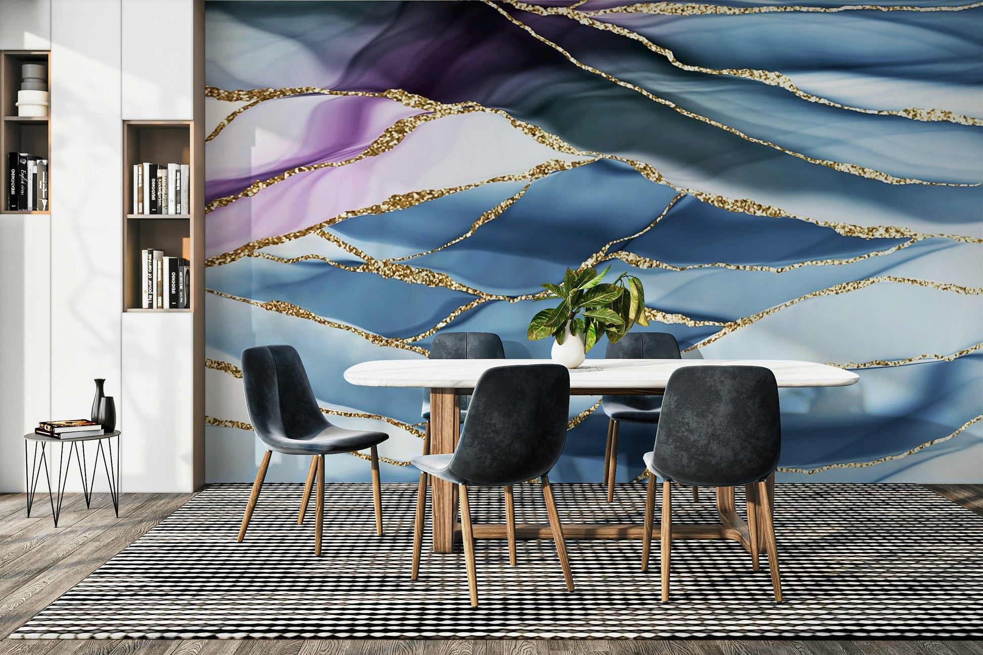 The mural shows a beautiful, abstract flowing design.

