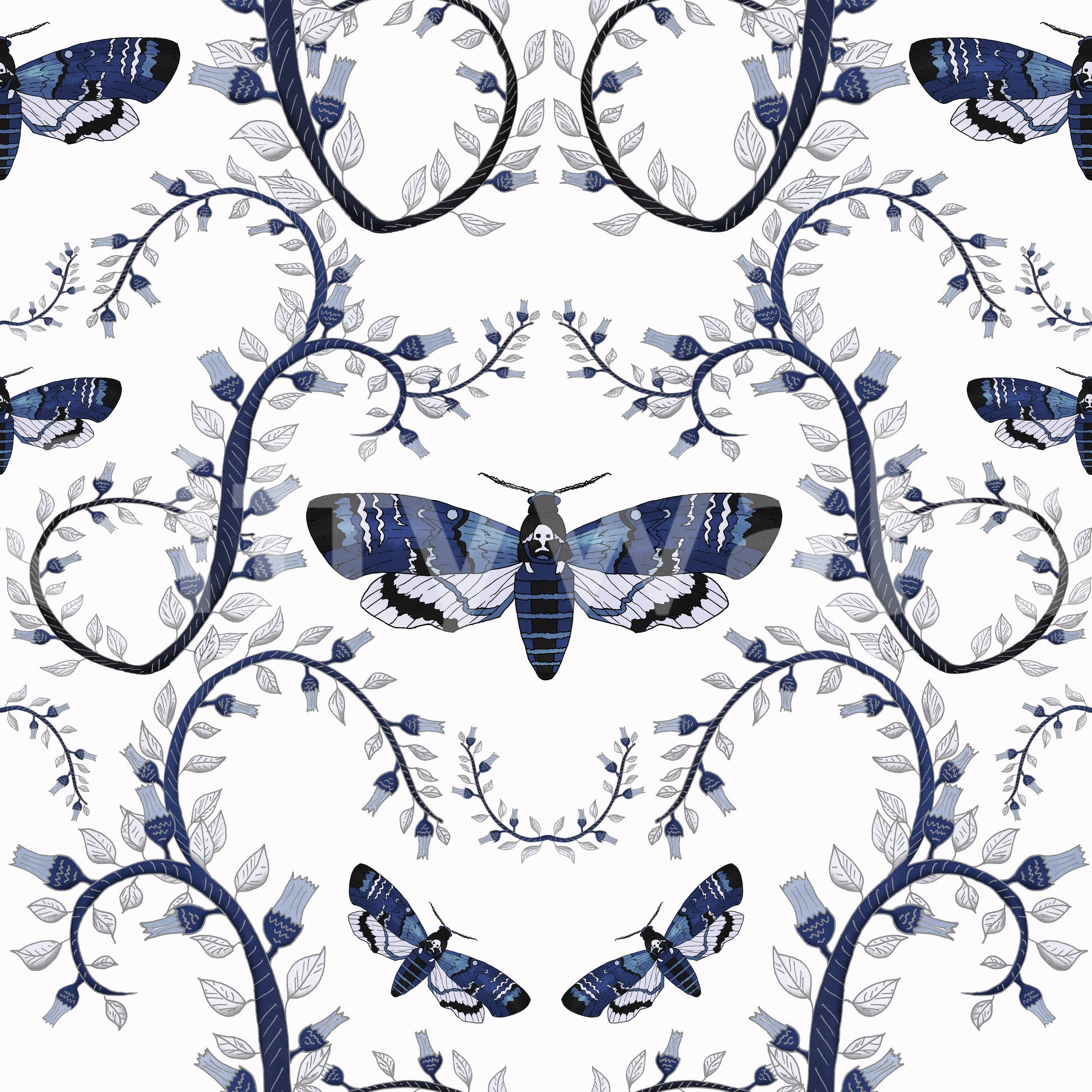 Mural wallpaper with deep blue botanical elegance

