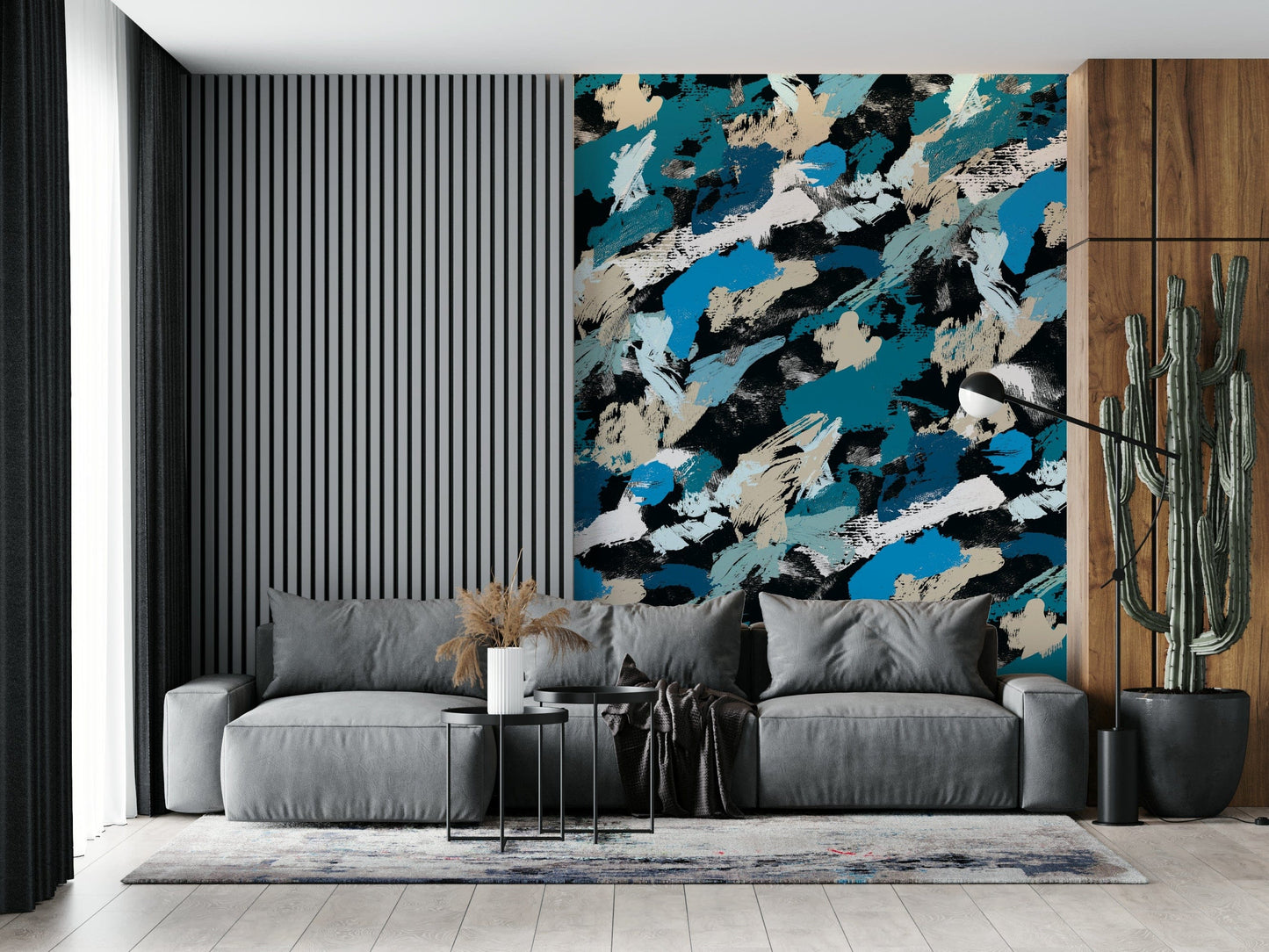 A beautiful modern art wall mural for a living room.

