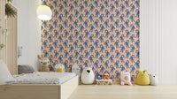 Jungle-inspired blue jumping tiger wallpaper with jewel touches

