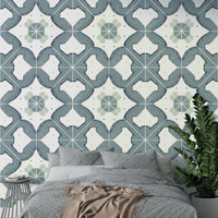 Close-up of classic blue tile pattern

