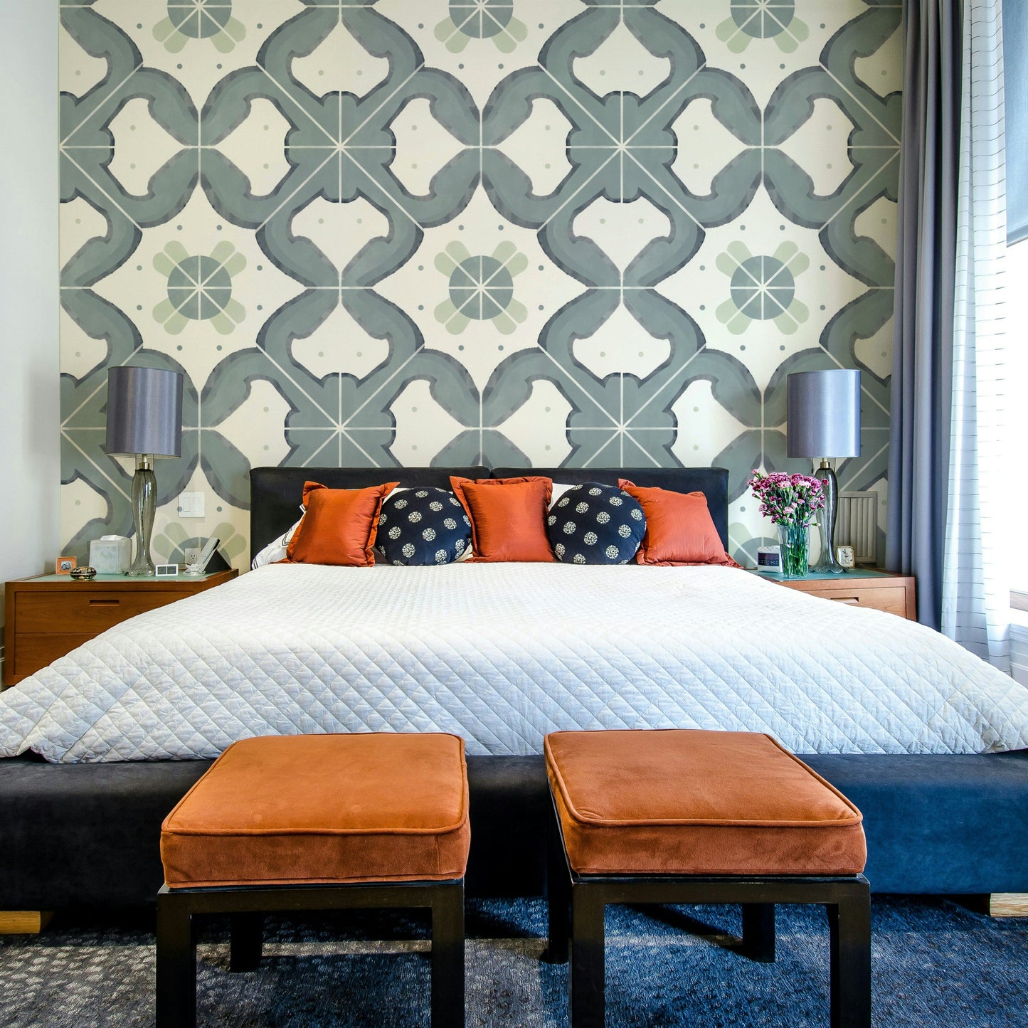 Tile-style wallpaper in a blue color palette


