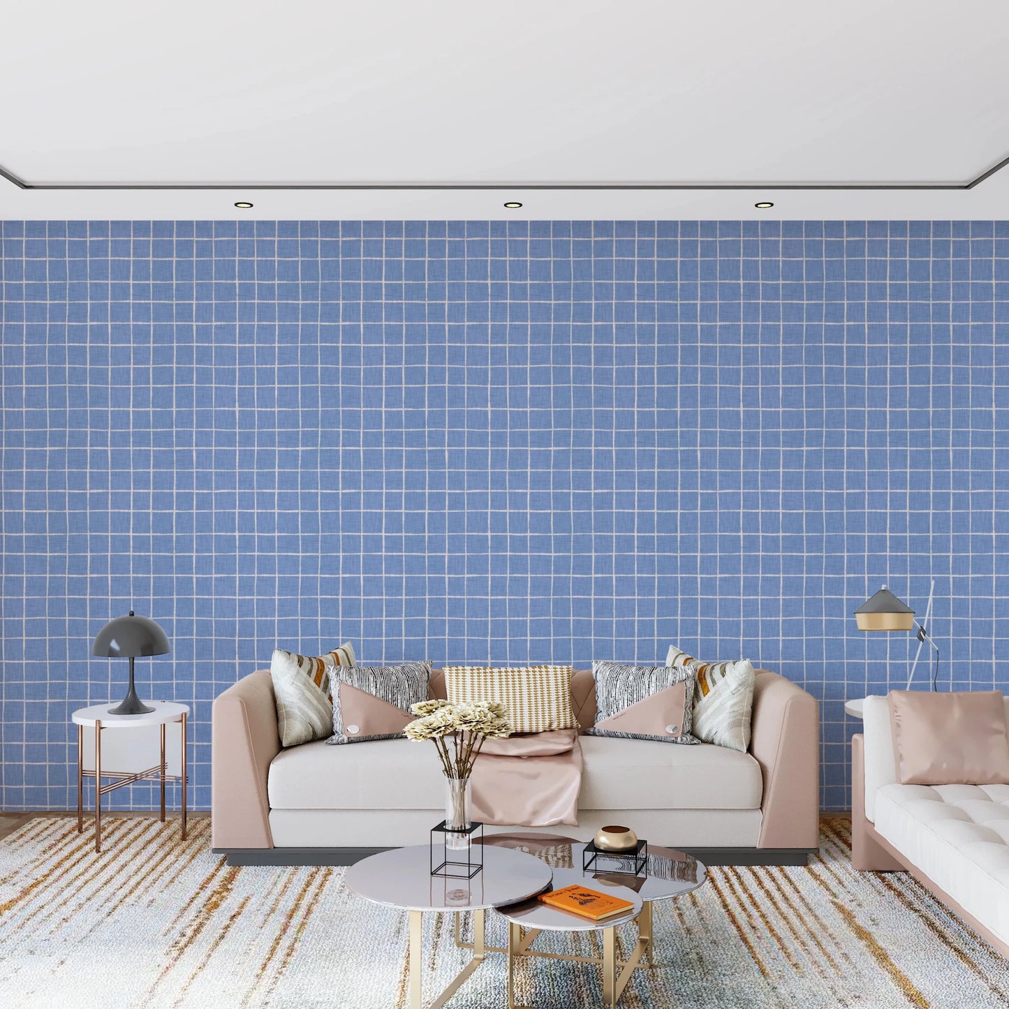 Blue Linen Check Wallpaper⁠
