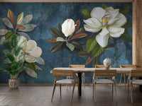 Blue Magnolia Flower Wallpaper Mural - Giffywalls