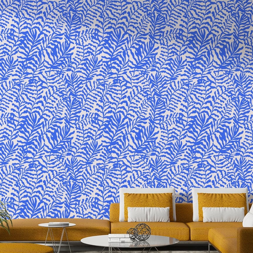 High-quality image of the blue Matisse leaves wallpaper

