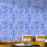 High-quality image of the blue Matisse leaves wallpaper

