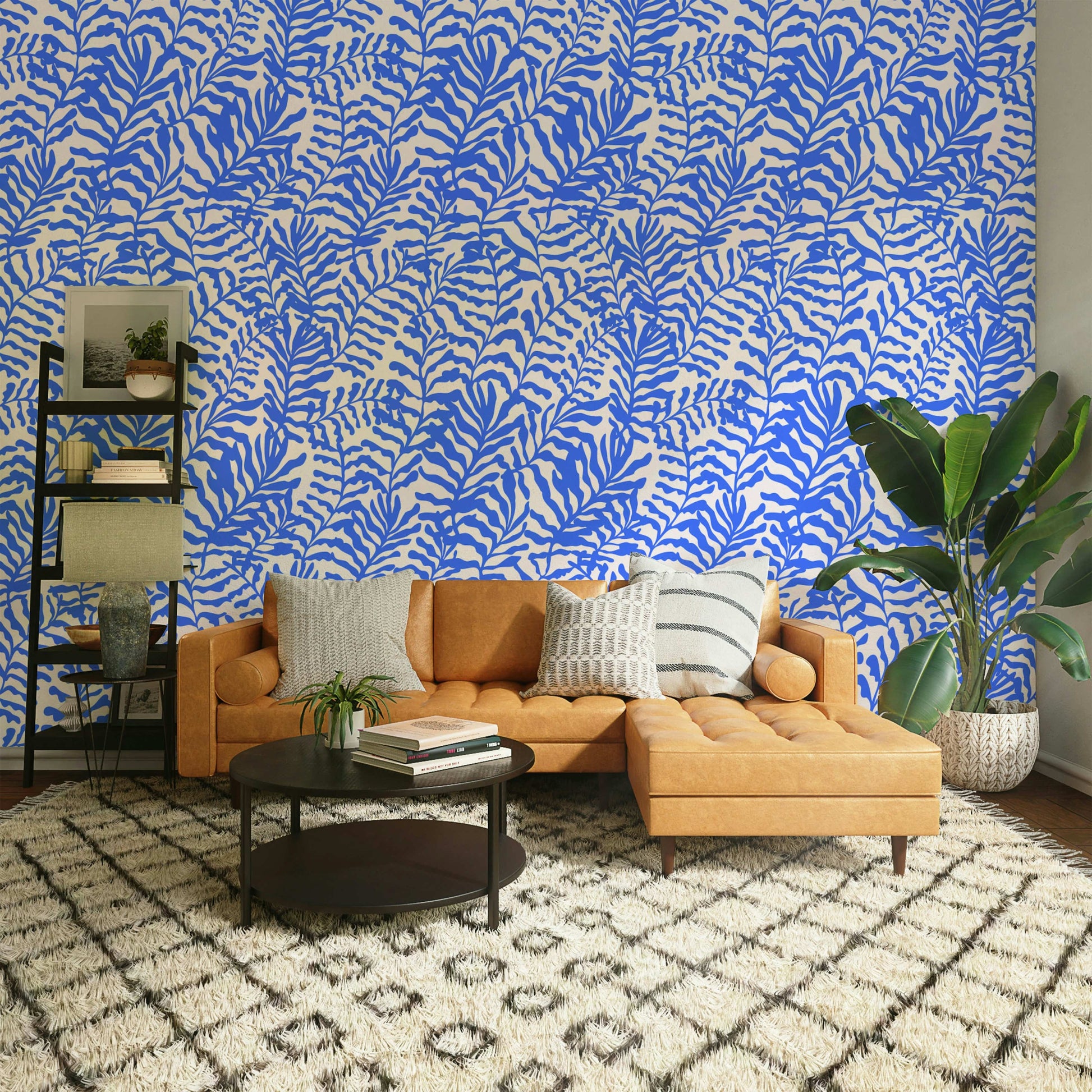 An interior with a soft and peaceful accent wall

