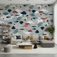 An artistic soft focus mural on minimalist wallpaper.