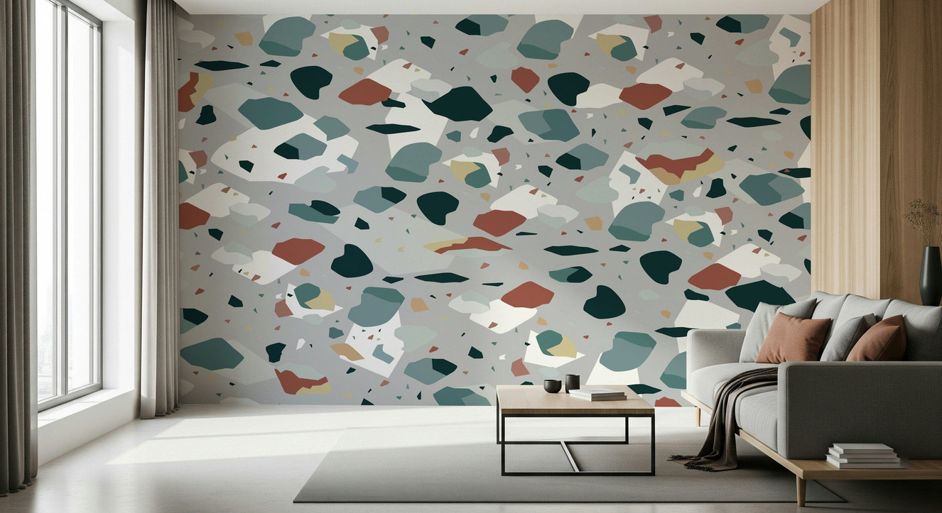 A beautiful abstract mosaic wallpaper mural with subtle geometric patterns.