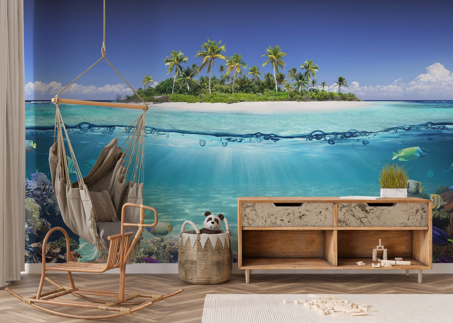 Stunning ocean island beach wallpaper with crystal-clear waters.