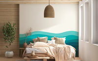 Majestic blue ocean wave wallpaper mural with white sea foam.