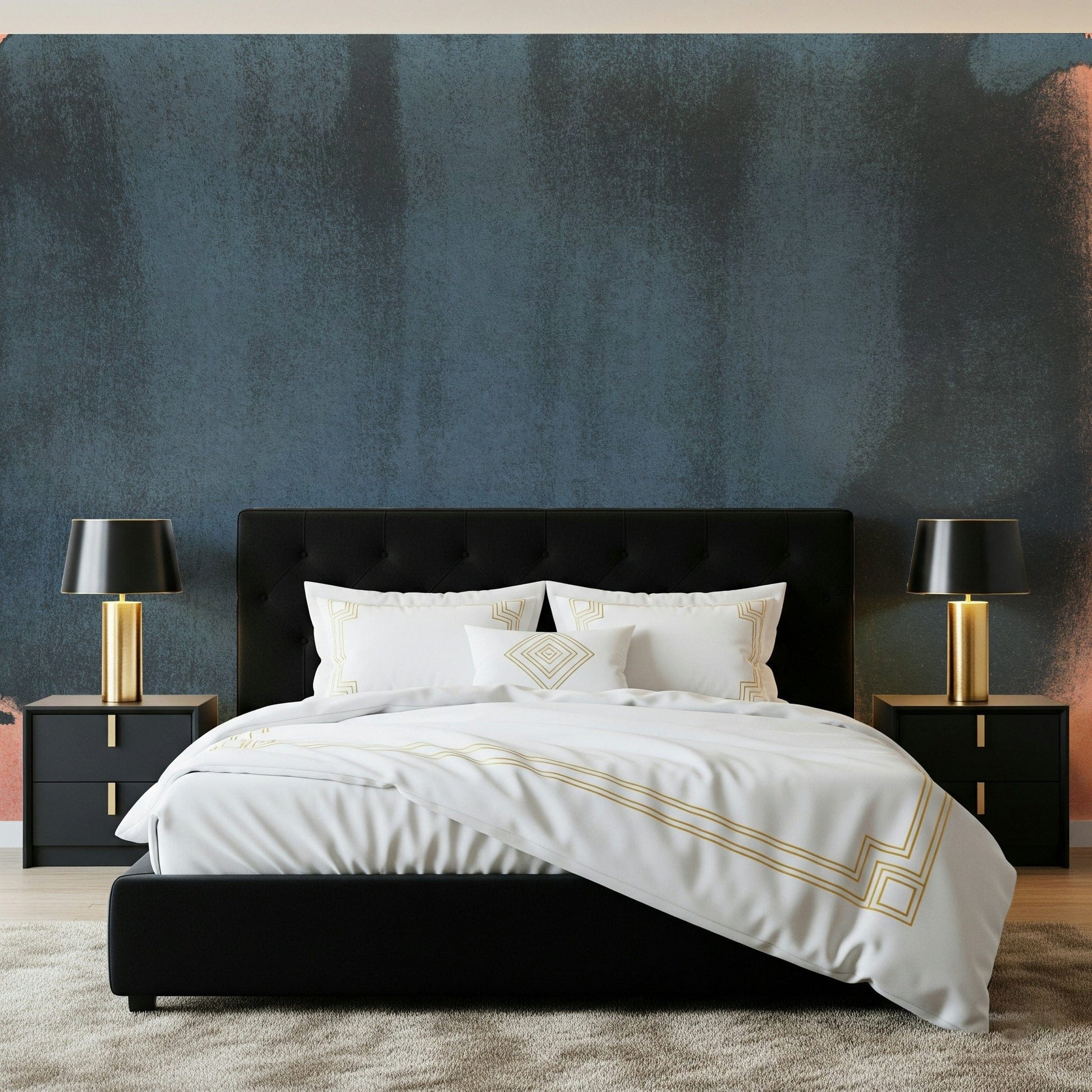 A peaceful modern abstract mural on decorative wallpaper.