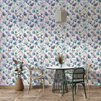 Watercolor-style poppies in abstract wallpaper

