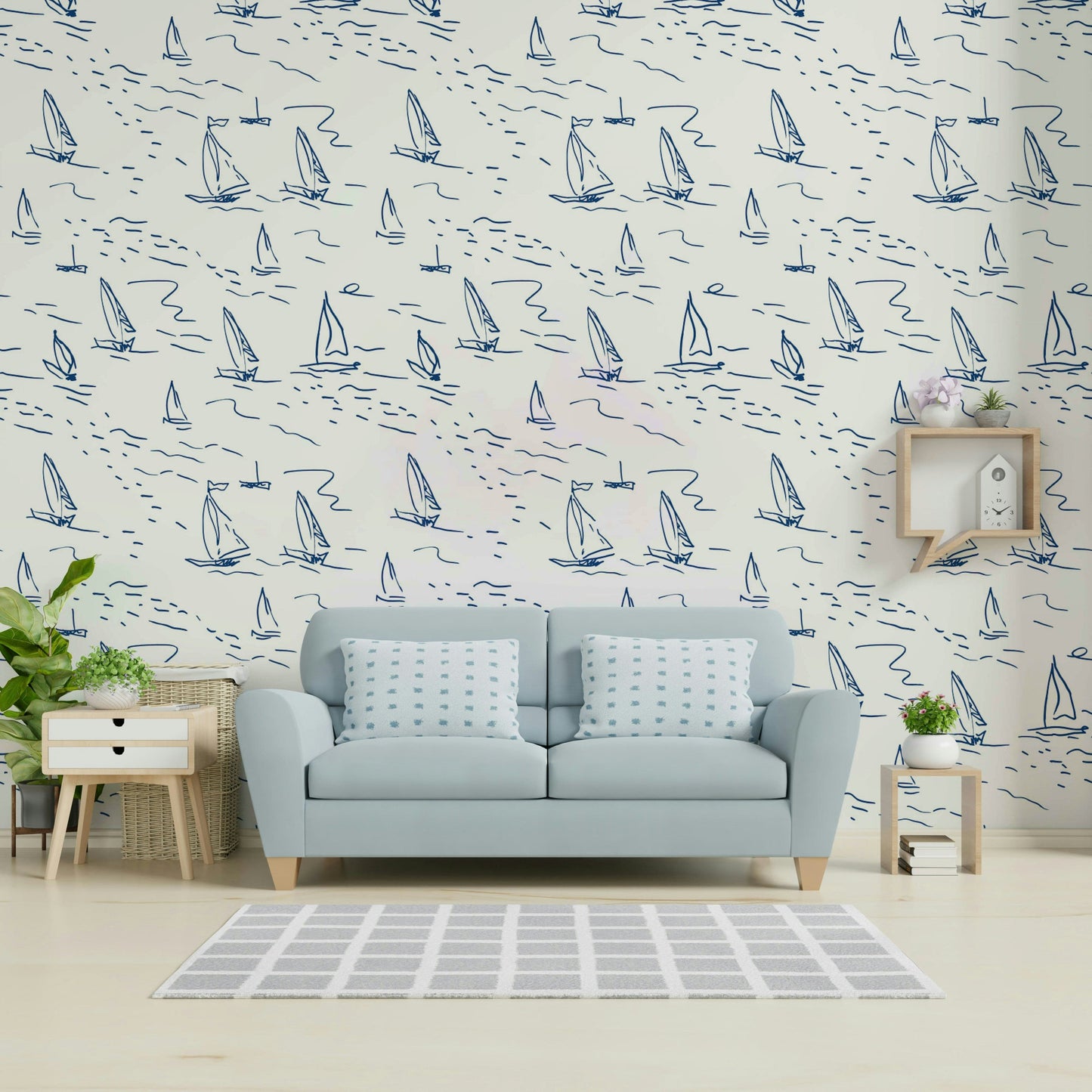 Close-up of a hand-drawn sailboat pattern

