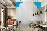A peaceful open sky mural on decorative wallpaper.

