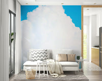 A beautiful blue sky wallpaper mural with soft clouds.

