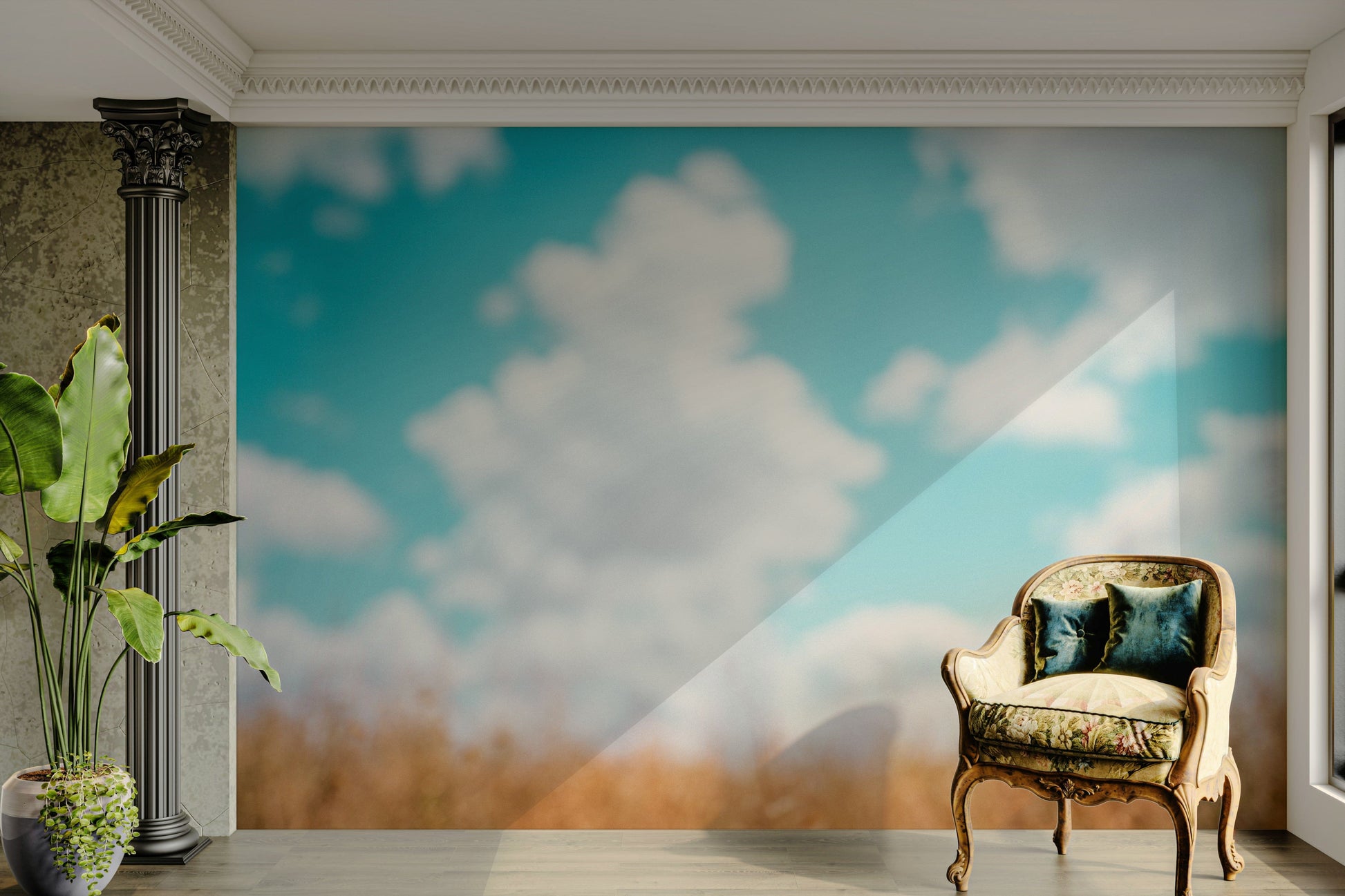 The wallpaper for walls being admired in a home.

