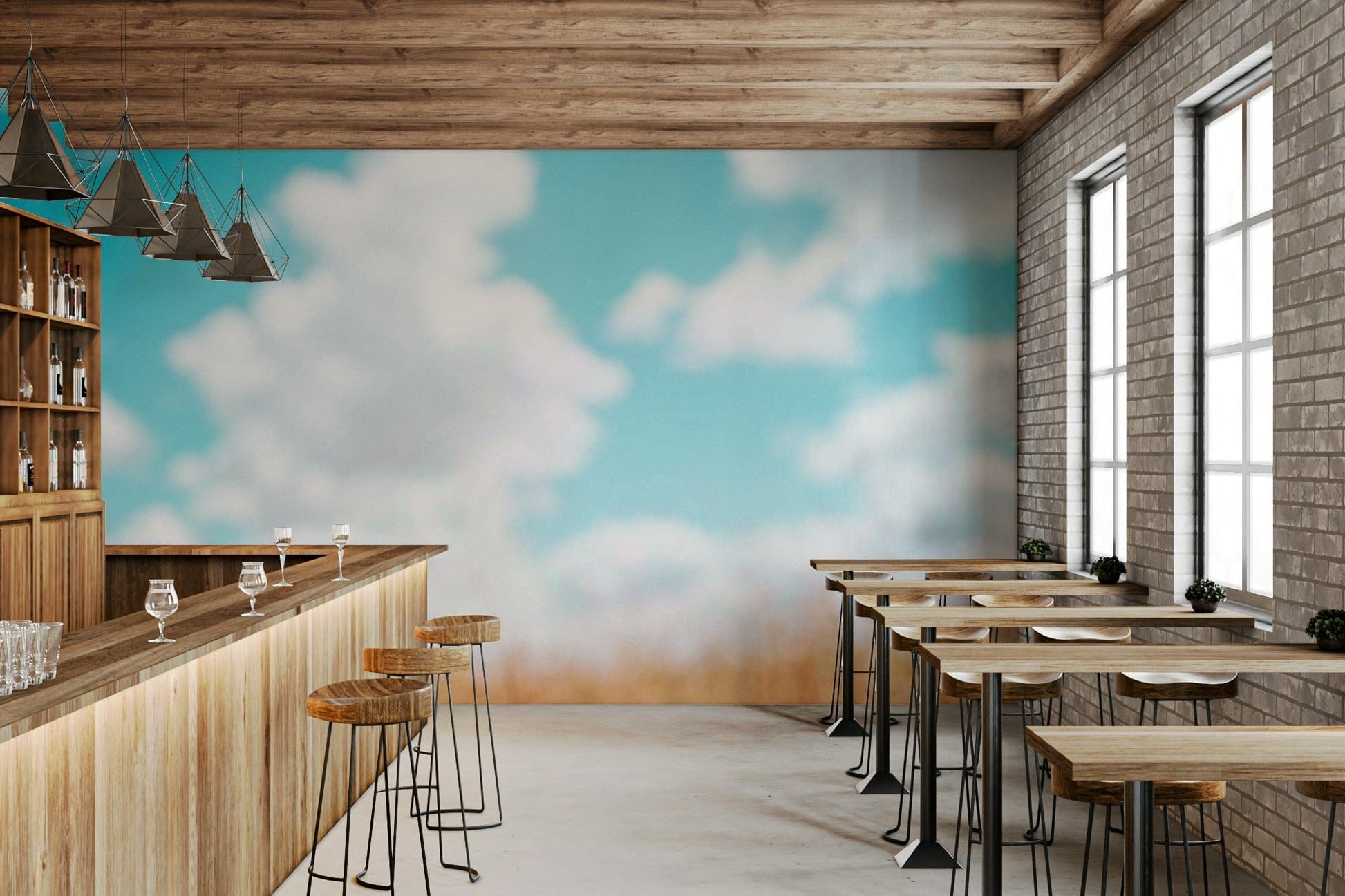 The wallpaper is used as a feature wall in a bedroom.

