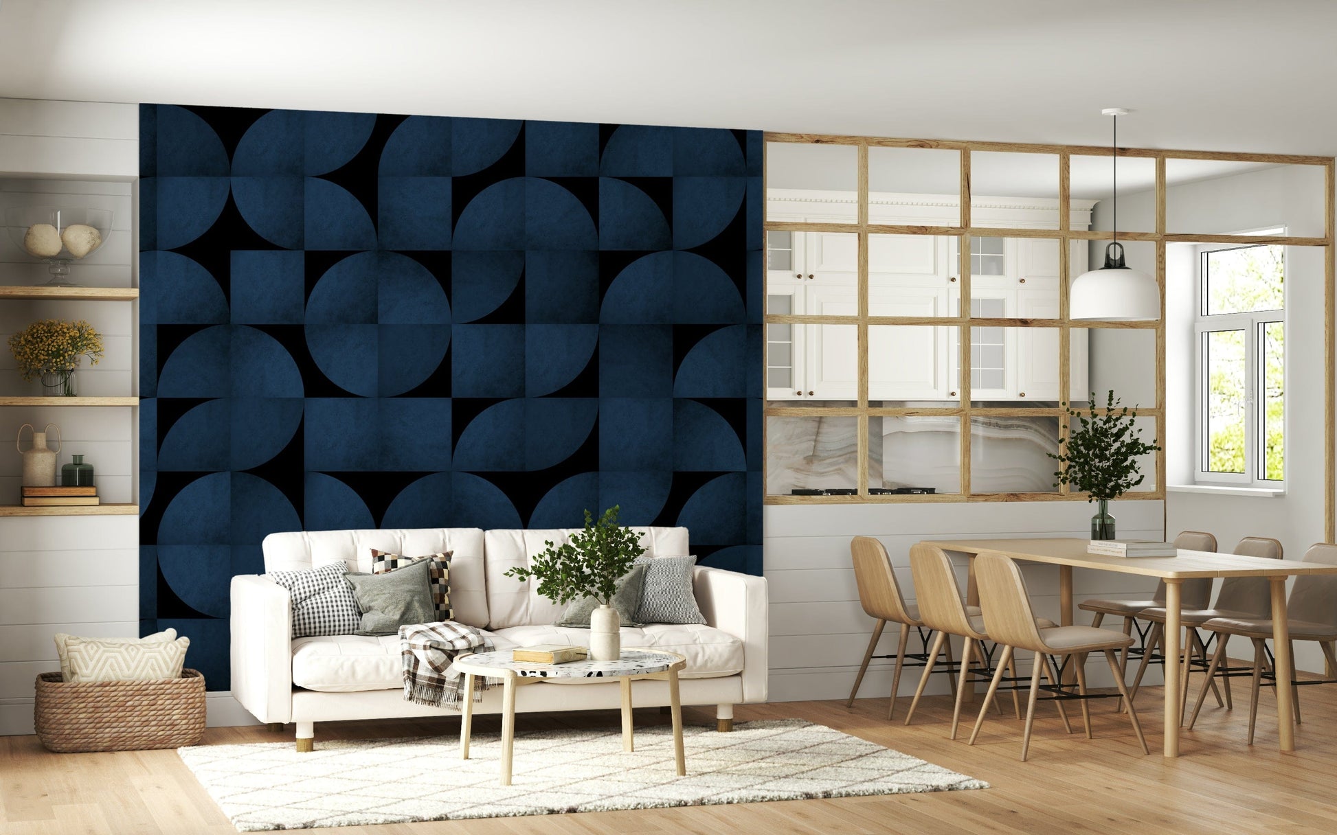 Retro Blue Stone Wall Mural – Mid-century modern design featuring natural stone textures in soft blue hues.