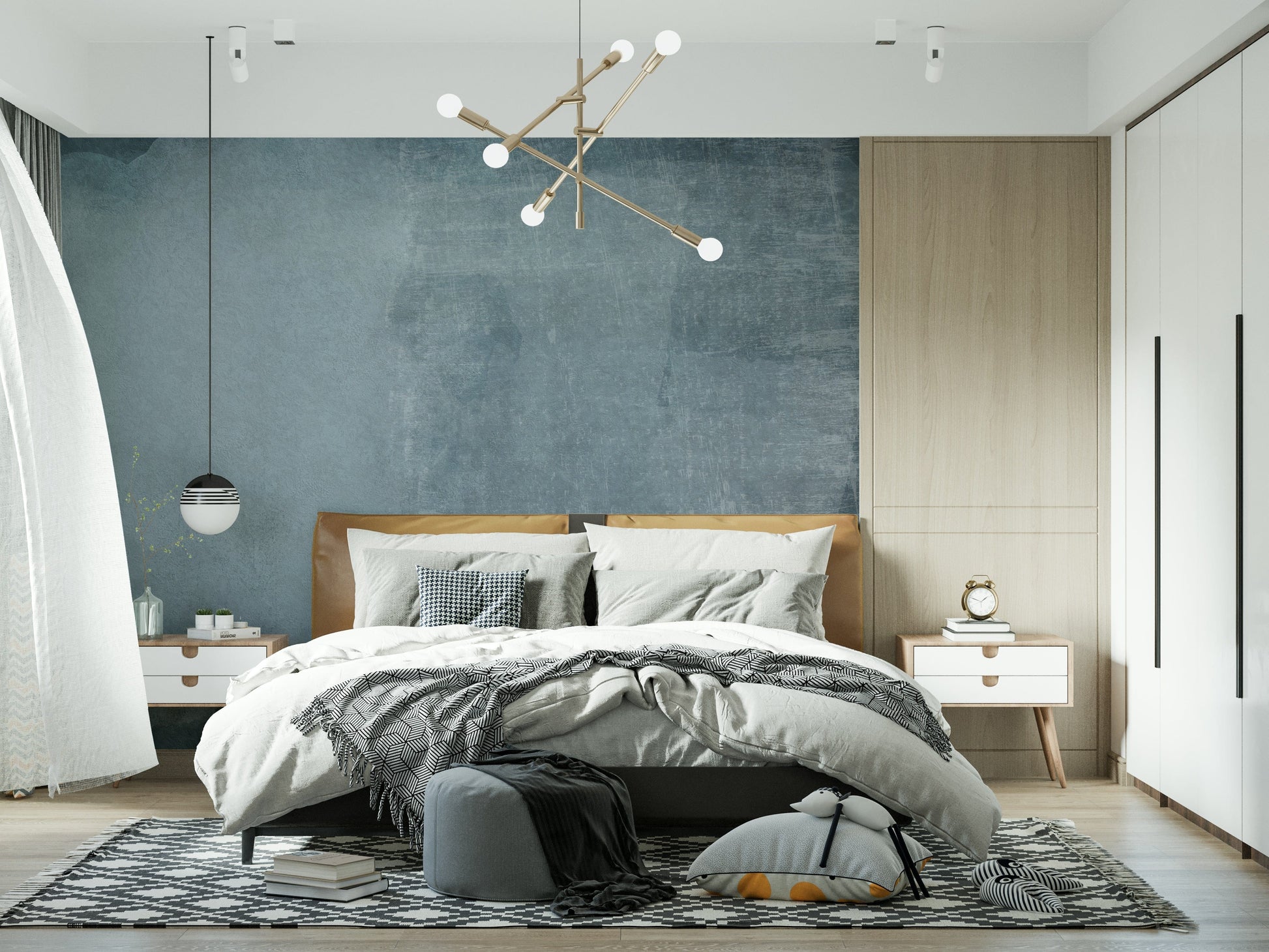 A contemplative gentle blue wallpaper mural for a feature wall.