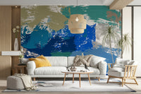 An artistic abstract texture mural on minimalist wallpaper.

