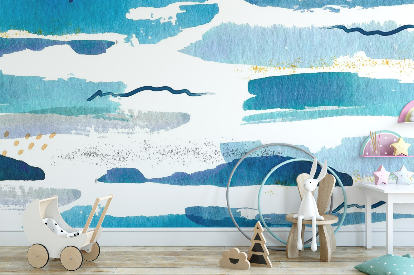 Abstract blue wallpaper for nursery spaces
