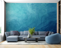 Blue Watercolor Abstract Design wallpaper mural shown as a full feature wall that highlights the design