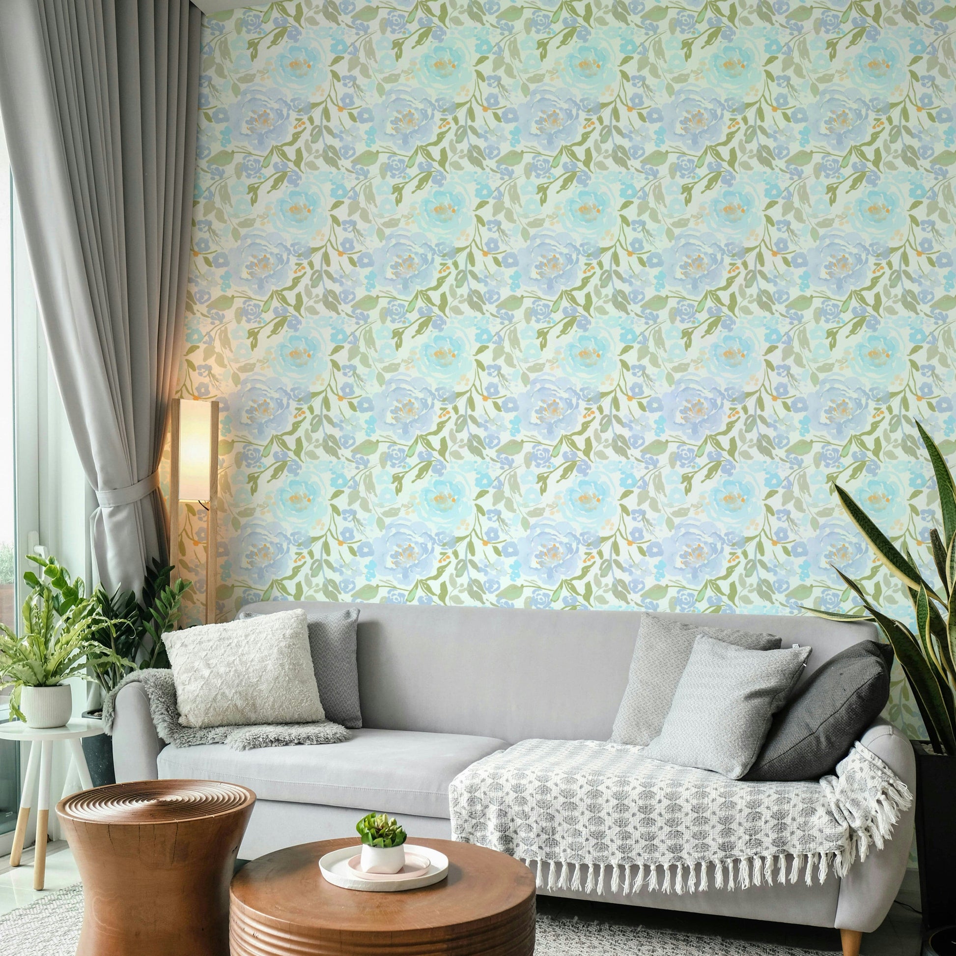 A peaceful flower pattern mural on decorative wallpaper.

