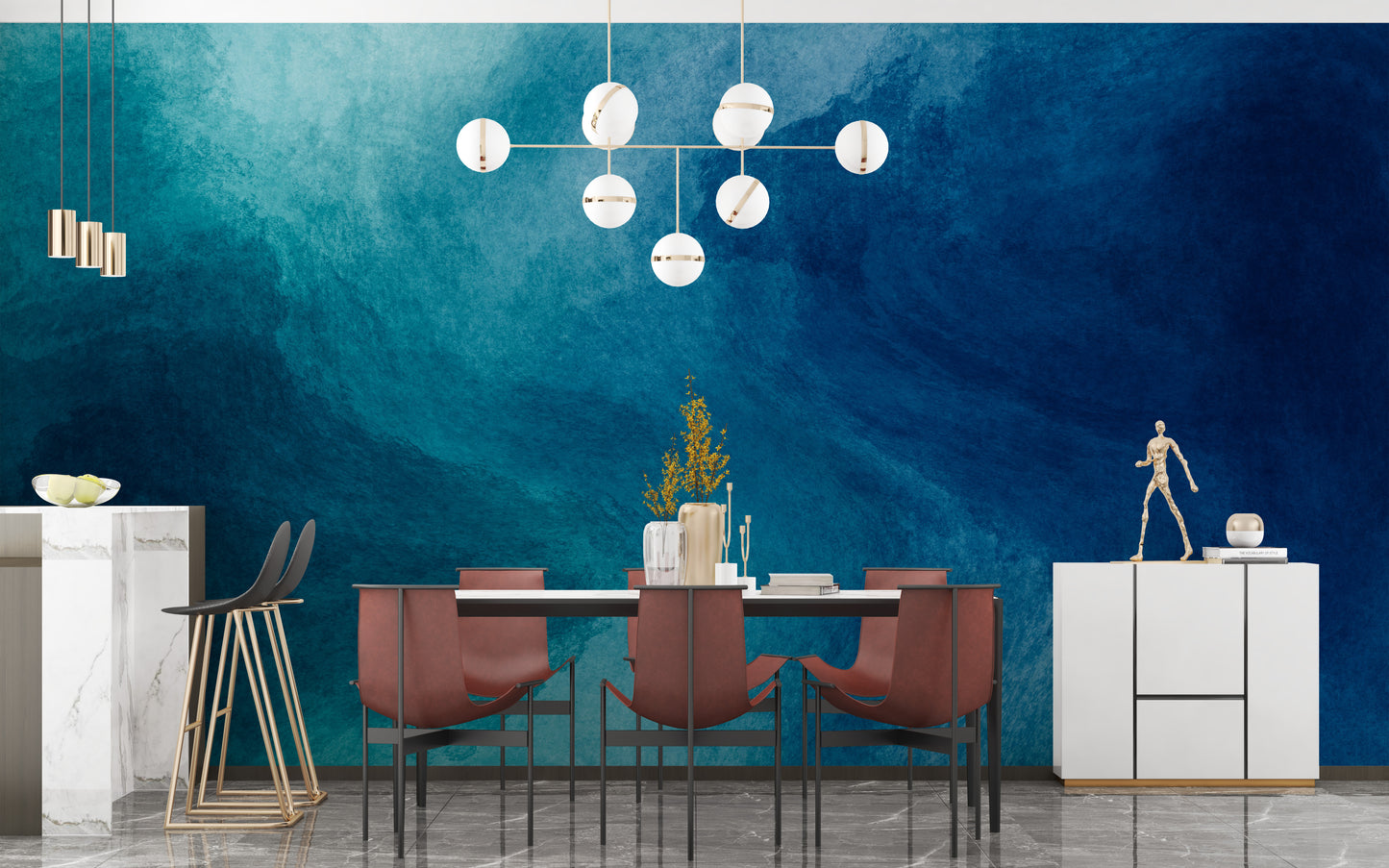 Liquid paint mural with watercolor effect