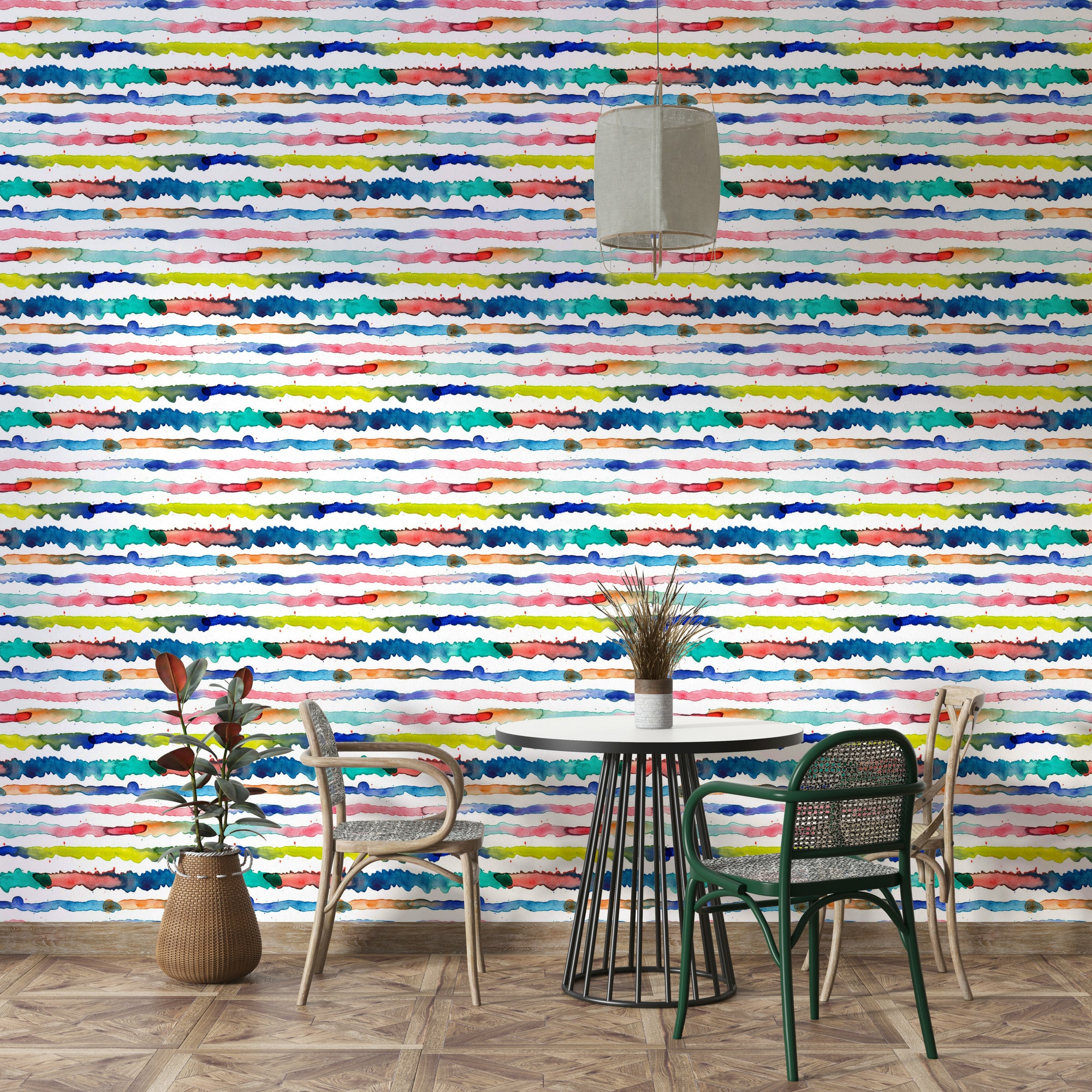 Hand-painted watercolor stripes in blue hues

