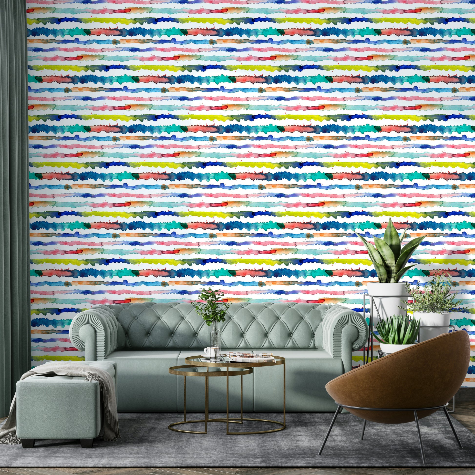 Blue gradient watercolor stripes wallpaper

