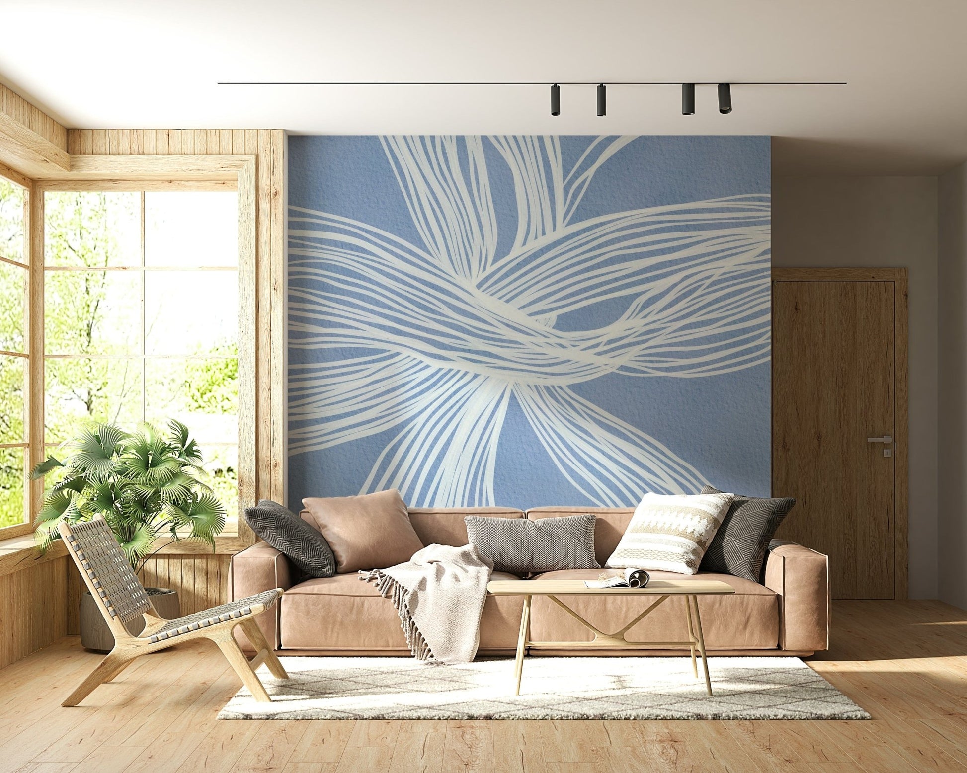 Bespoke Blue Weave wall paper gentle color interwoven fiber abstract