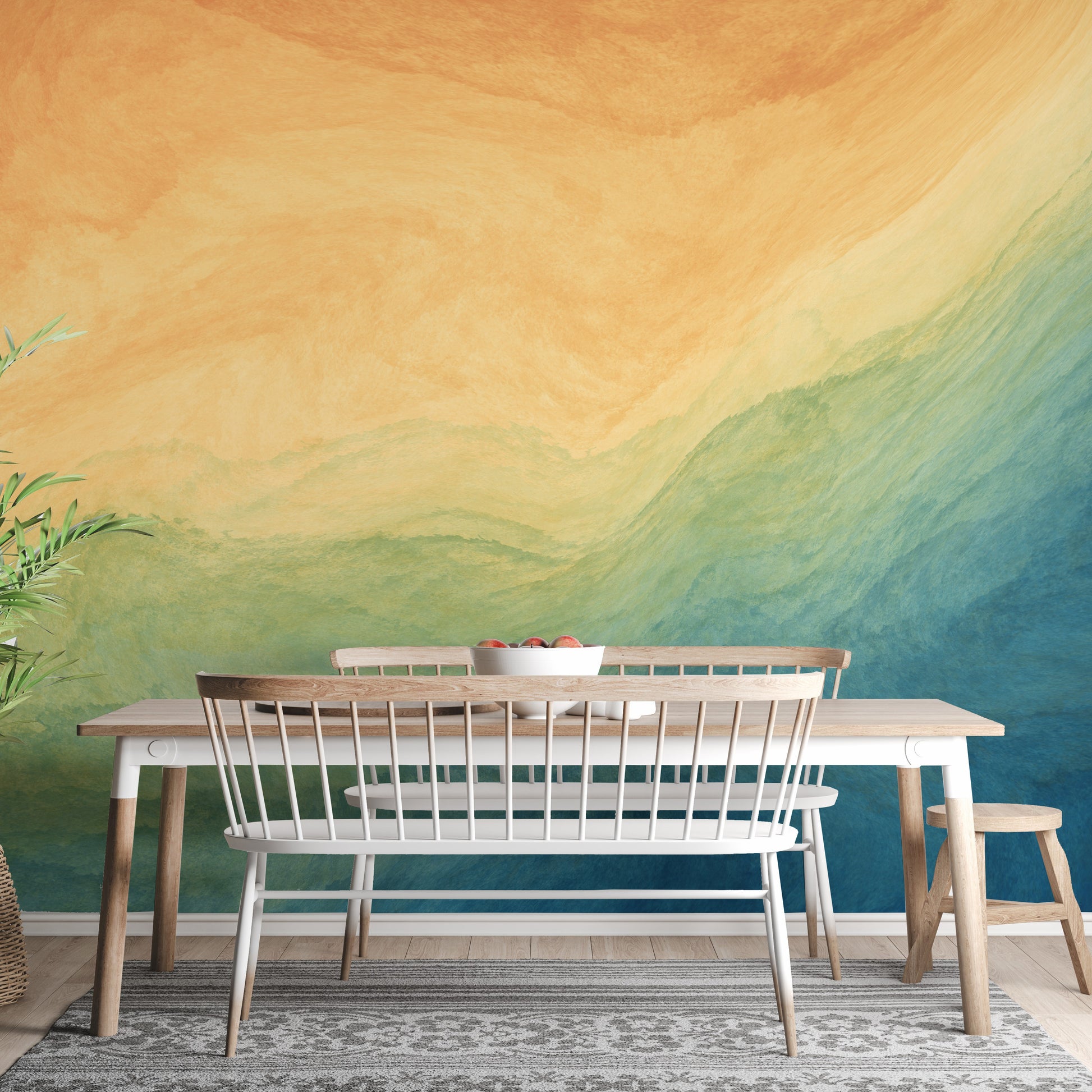 Blue & Yellow Watercolor Ombre Wallpaper Mural - Giffywalls
