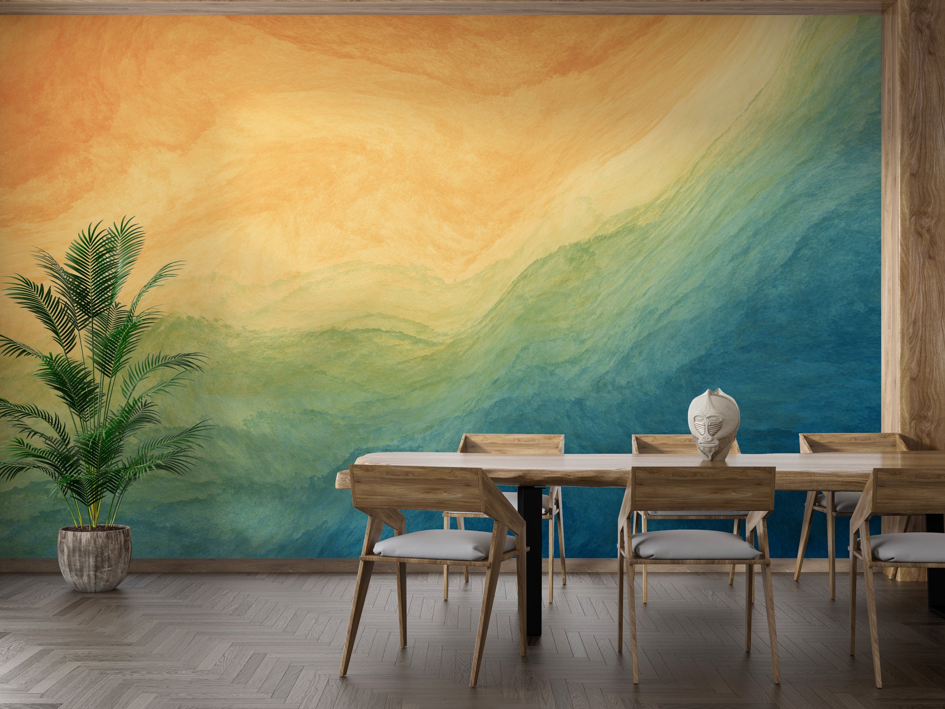 Blue & Yellow Watercolor Ombre Wallpaper Mural - Giffywalls