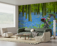 Dreamy Woodland Bike journey, rich azure flora accent home decor.