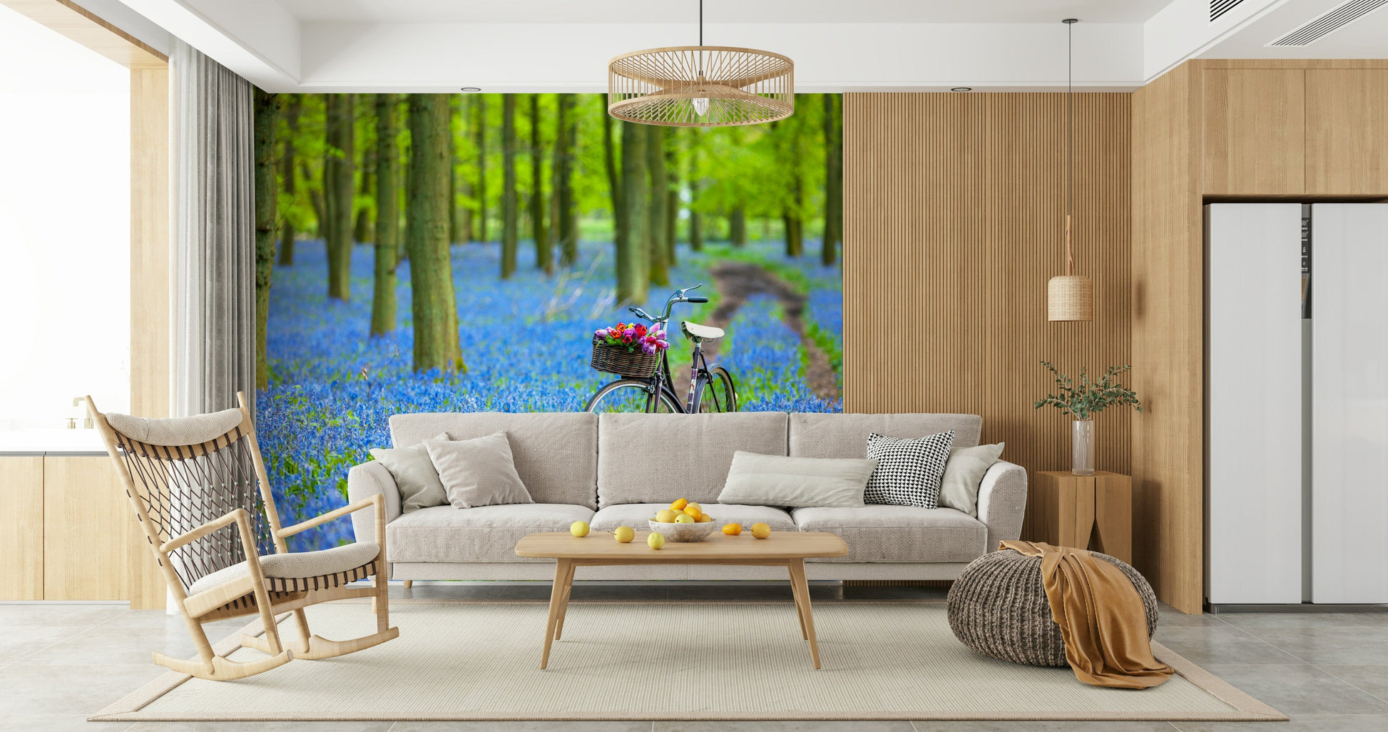 Vibrant Bluebell Ride print, stunning colourful bloom photo wallpaper option.