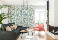 Elegant Bluebell Bloom paper accent wall lovely home styling choice.