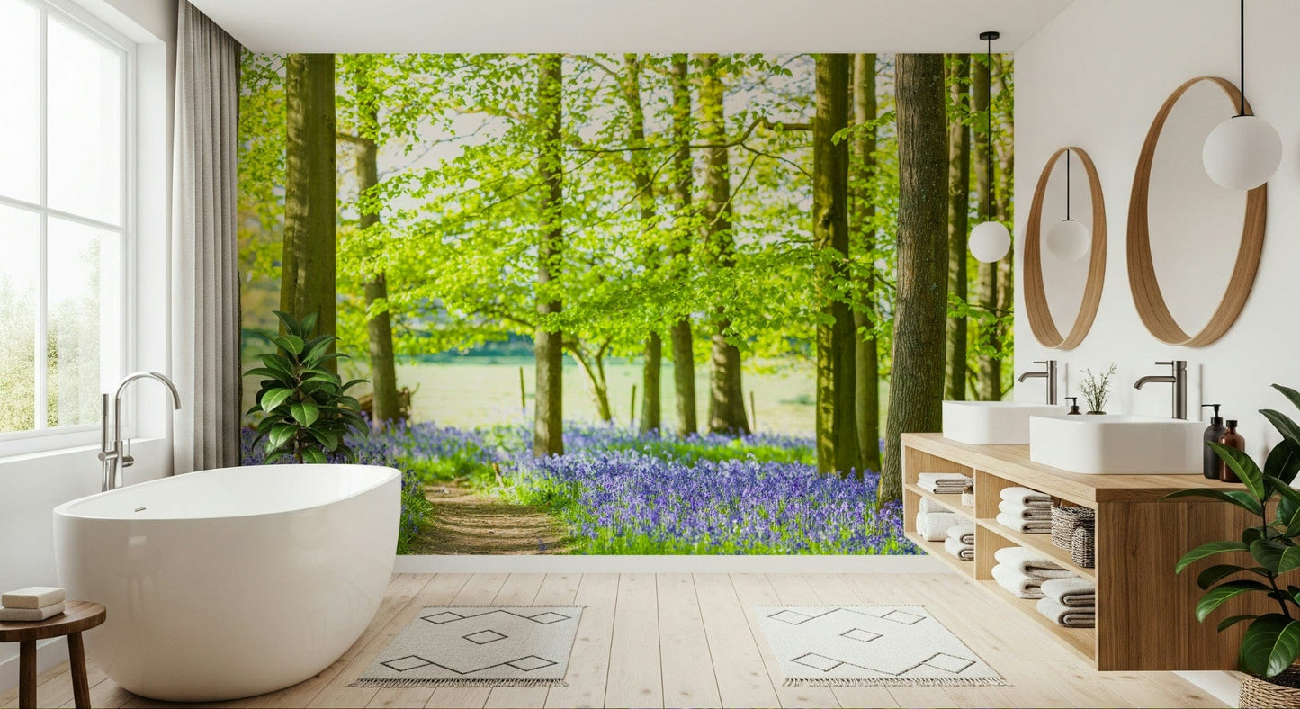 Forest escape Bluebell Wonderland large wall art sunlit clearing