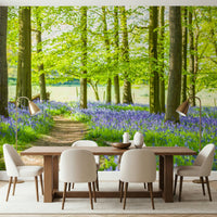 Interior design wall mural Bluebell Wonderland tall trees perspective