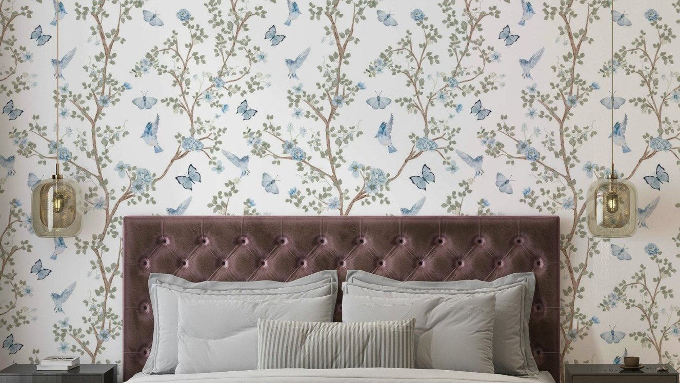 bluebird chinoiserie garden serenade wallpaper

