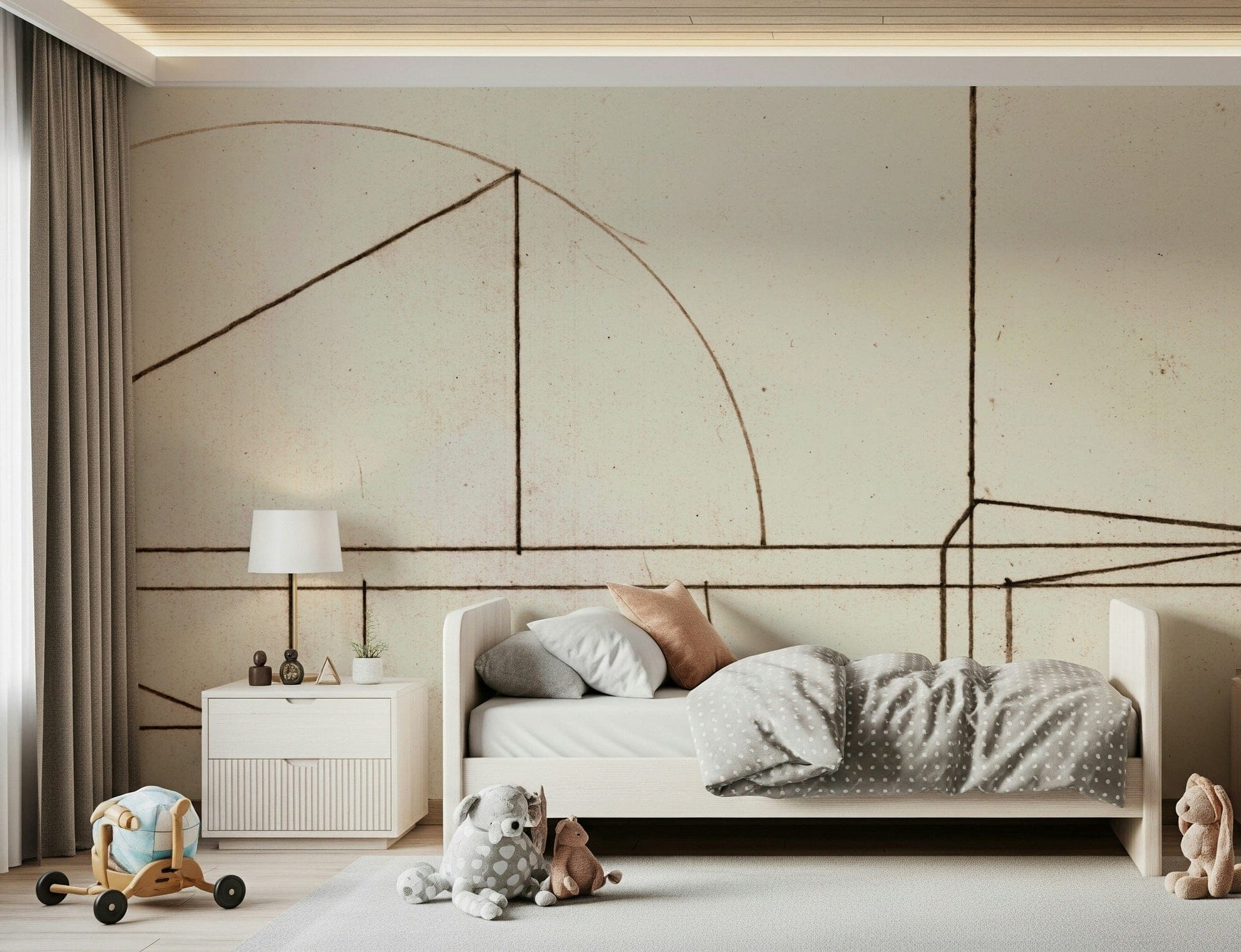An artistic minimalist form mural for home decor.