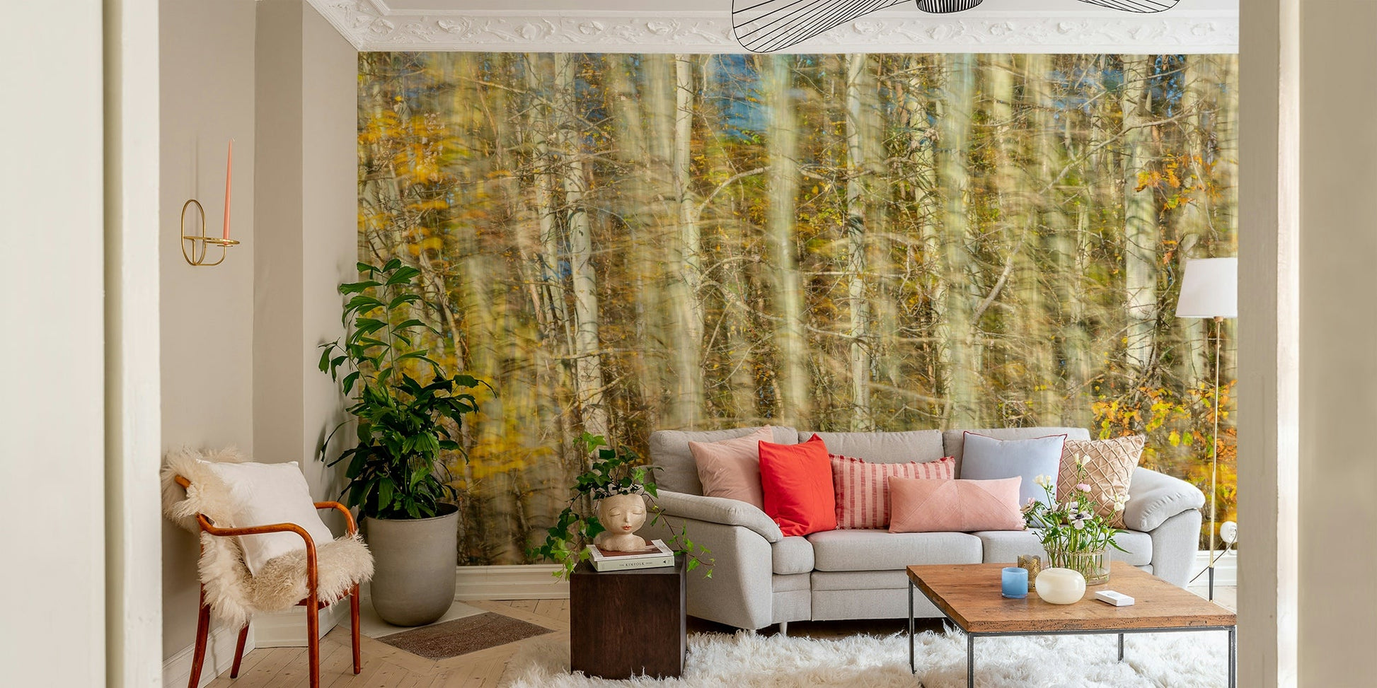 Golden red foliage wallpaper design
