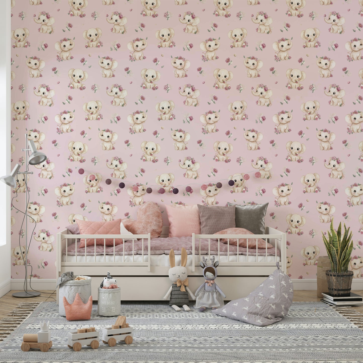 Floral wallpaper in blush tones for soft wall decor


