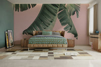 Fun and fresh wall mural with pink and yellow palette

