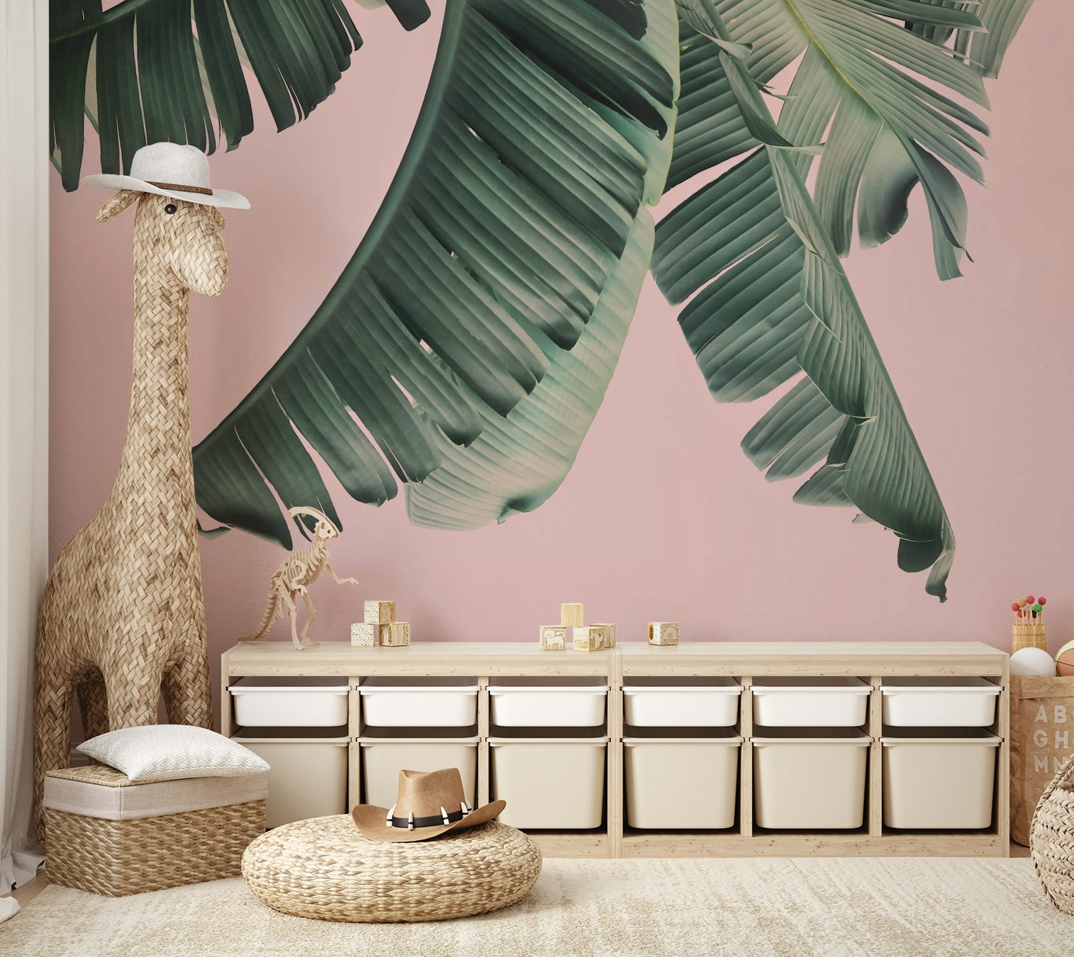 Bedroom with Blush & Banana colorful wall mural

