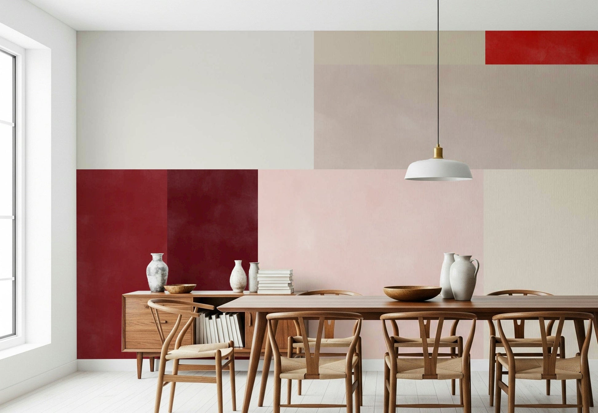 A beautiful blush pink geometric wallpaper mural for a modern home.

